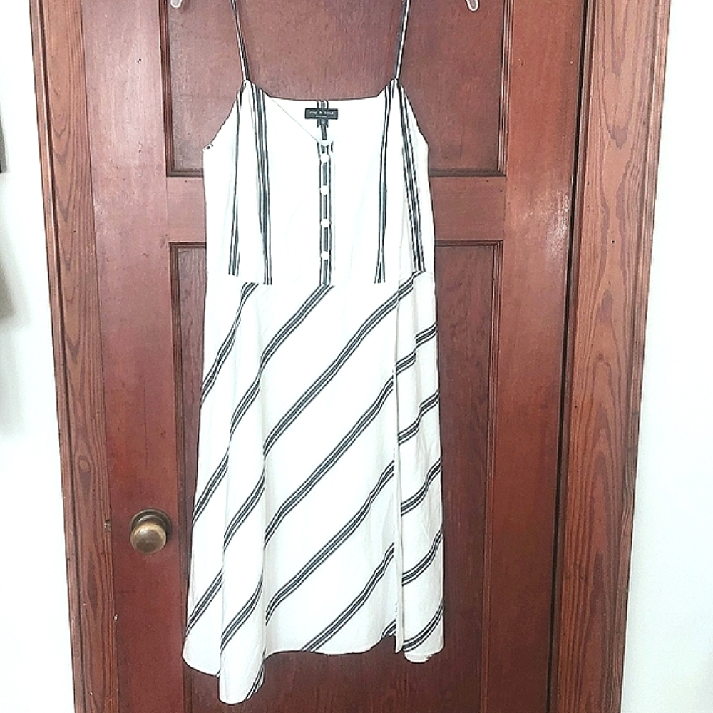 *HP* Rag+Bone White/Navy Striped A-Line Dress - Picture 3 of 7